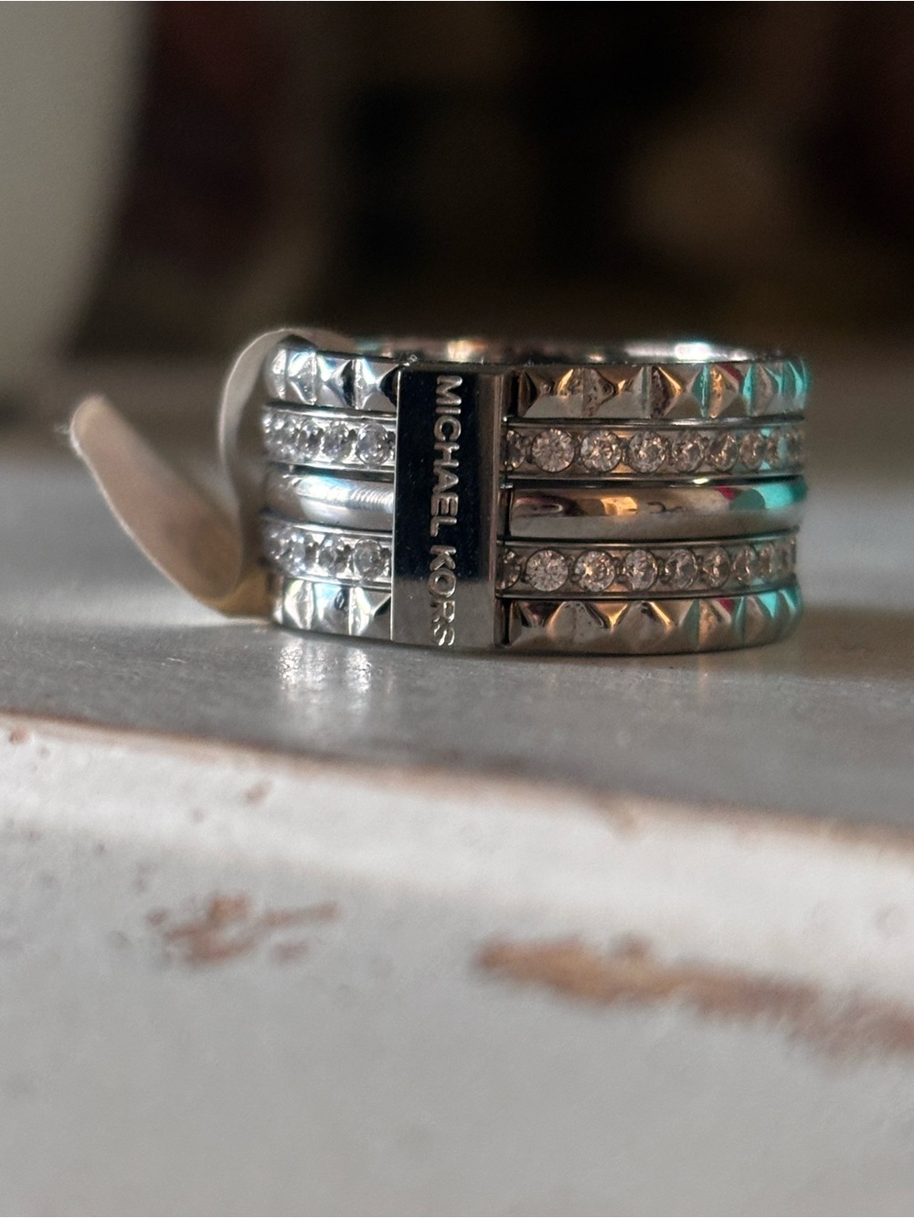 Michael Kors Silver-Tone Crystal Stack Ring